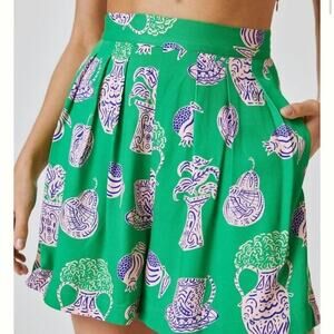 Corey Lynn Calter Everly Green Plants Hat Pleated High Waisted Shorts Size XL